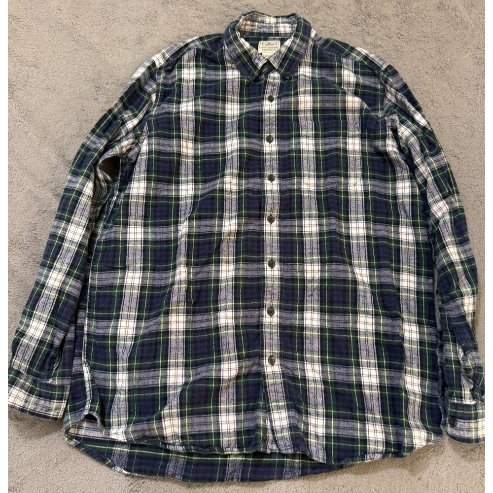 LL Bean Flannel Shirt Mens L Tall Tartan Plaid Traditional Fit Campbell Dress